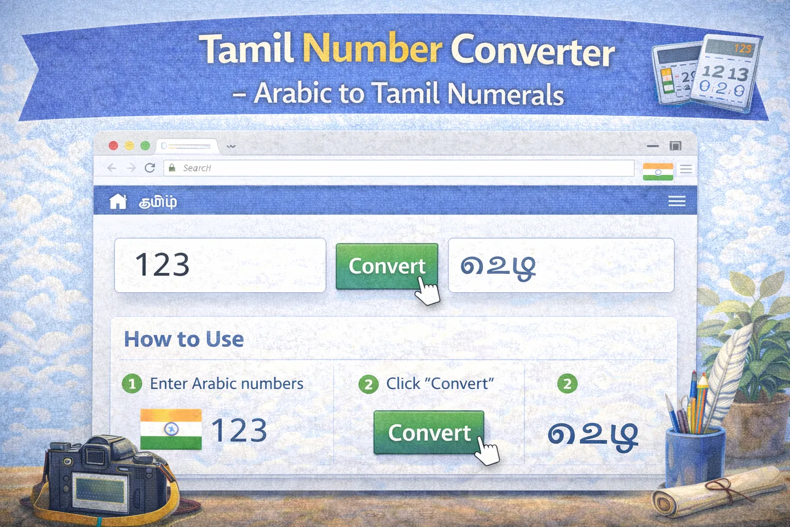 Tamil Number Converter - Arabic to Tamil Numerals