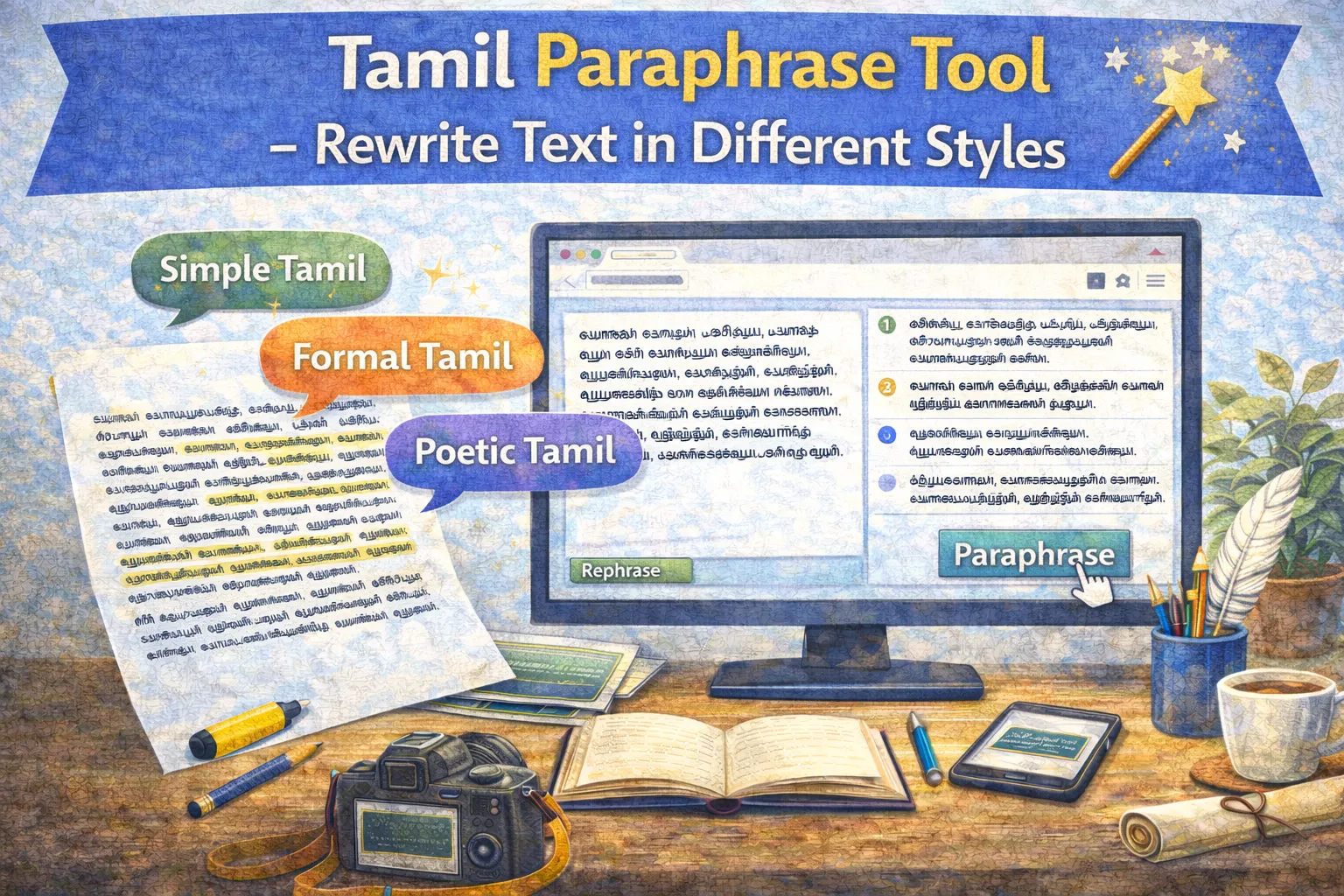 Tamil Paraphrase Tool - Rewrite Text in Different Styles